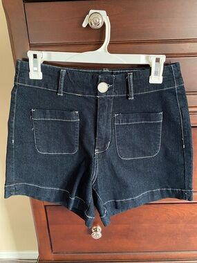 Dark Indigo Denim Women's Shorts with Front Patch Pockets